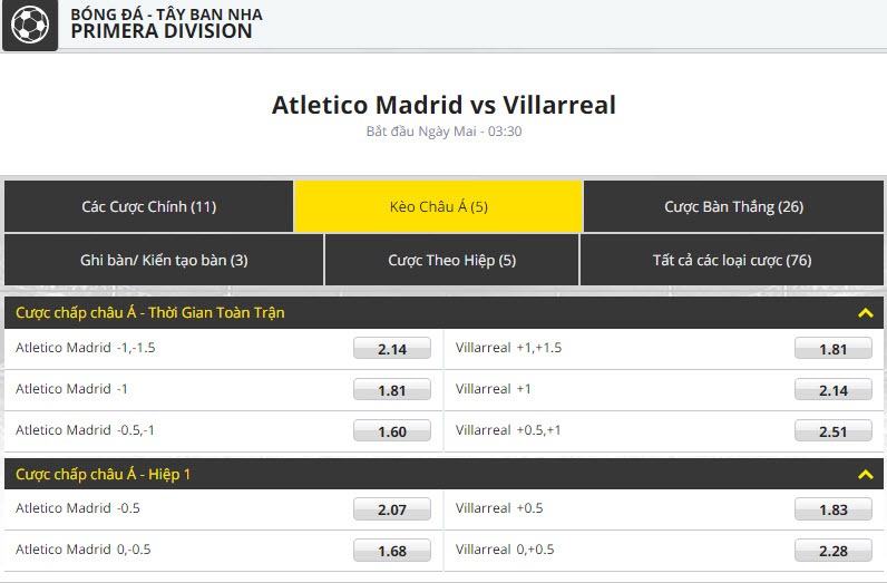 Atletico vs Villarreal dafabet